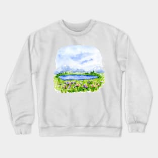 Watercolor Lake Landscape Crewneck Sweatshirt